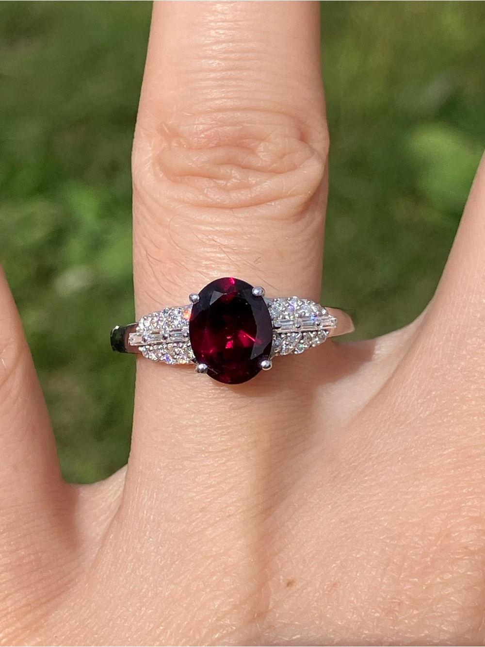 Rhodolite Garnet Moissanite Arthritis Friendly Ring Size 8